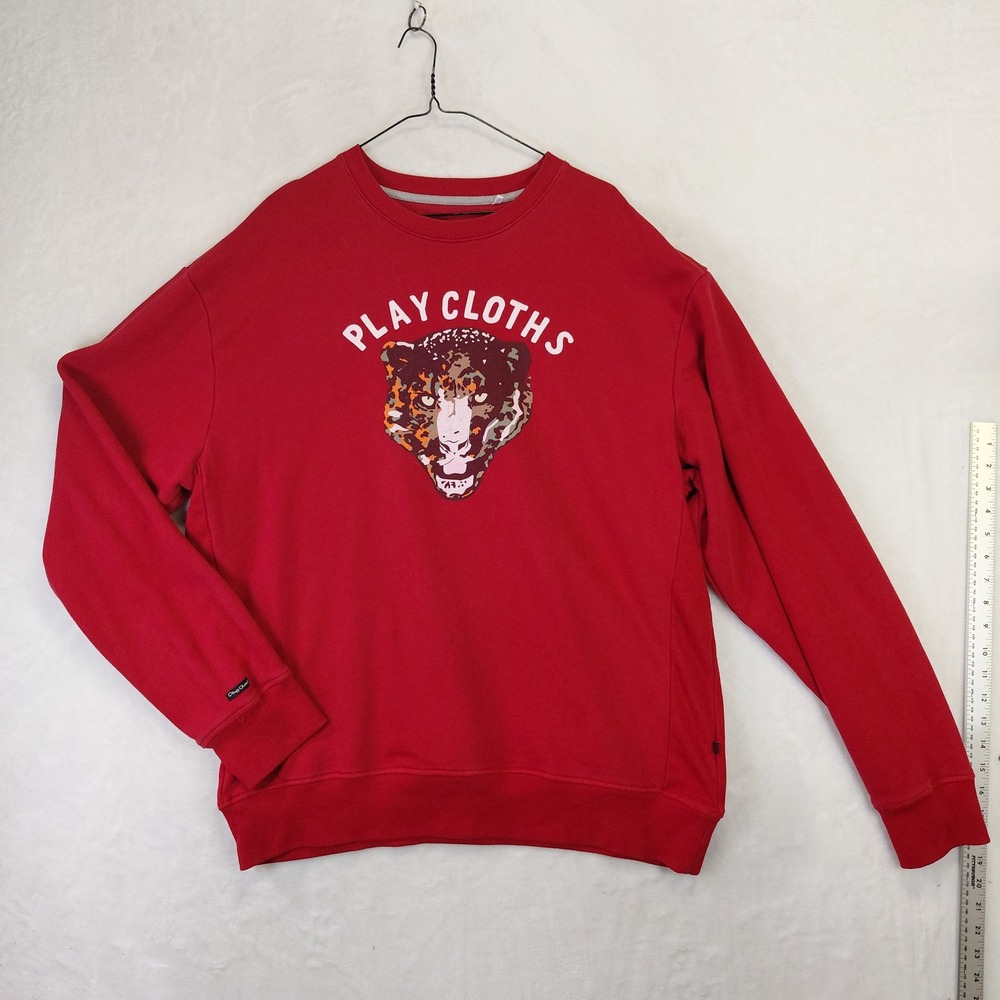 Play Cloths Mens Red Graphic Leopard Head Crewneck Sweatshirt 3XL Streetwear